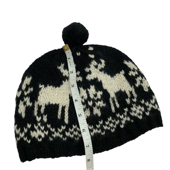 Rare Vintage 80s GAP Black & White 100% Wool Reindeer Snowflake Knit Beanie Cap - Picture 3 of 10